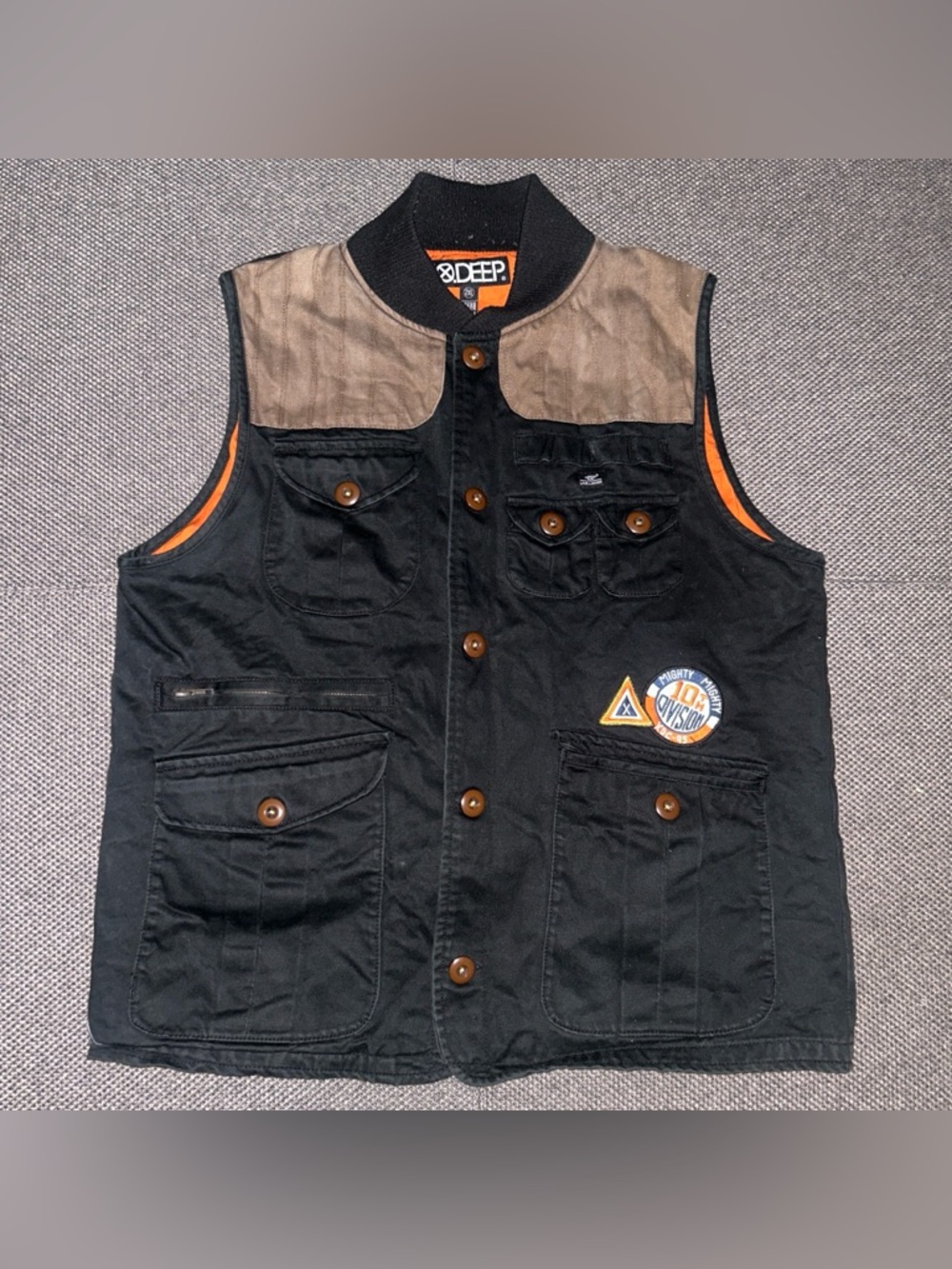 Rare Y2K 10.Deep Black & Brown Utility Biker Vest Jacket